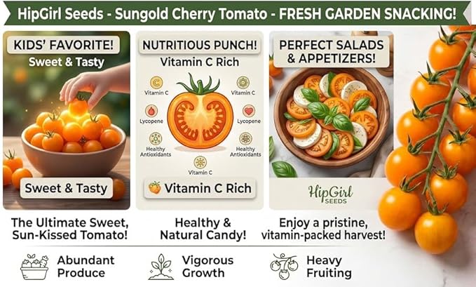 10ct Sweet Orange Sun Gold Cherry Tomato Seeds for Planting.Non GMO Garden Seeds for Planting Vegetables Seed at Home Vegetable Garden and Hydroponics Seed Pods:10ct Sungold Tomato