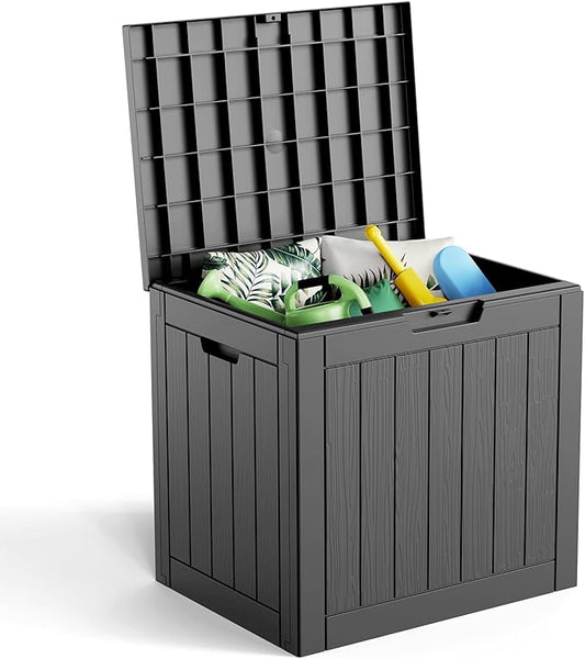 ROJIK 37 Gallon Outdoor Storage Box,Deck Box - Waterproof Patio Furniture, Garden Tools, Cushions, Pool Accessories Storage Bench with Lockable Lid and Side Handles (Black)