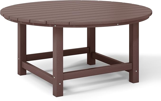 WestinTrends Malibu Low Outdoor HDPE Round Patio Coffee Table, Dark Brown