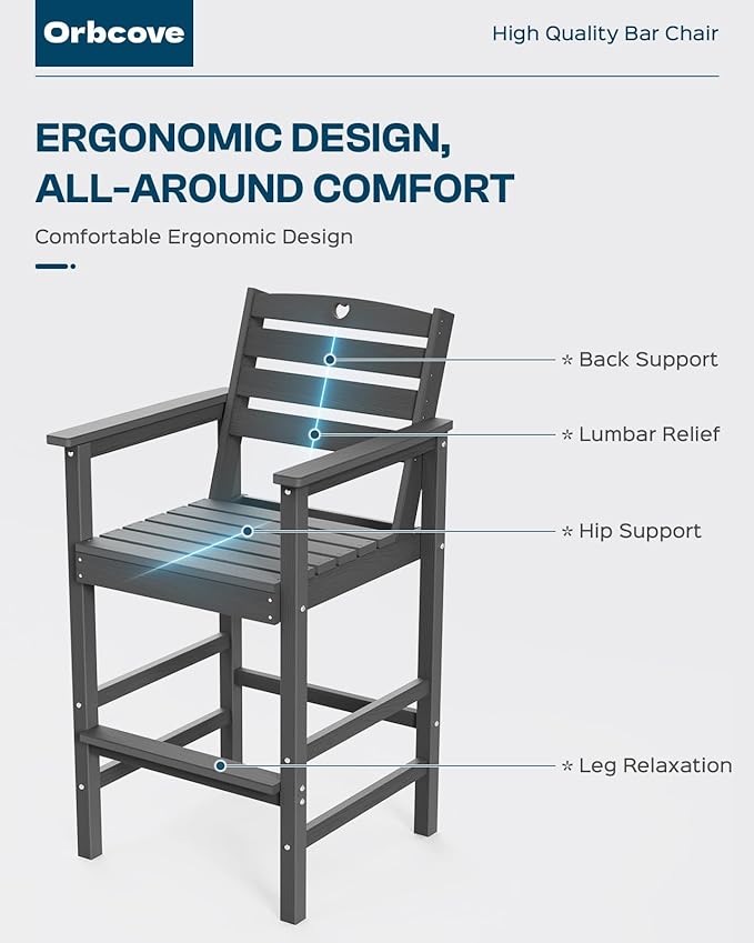 Patio Bar Table,Adirondack Chairs and Table 2 Pieces Set, Bar Height Chairs Set of 2, Outdoor Bar Stools Set,Weather-Resistant Outdoor Furniture for Deck, Balcony, Poolside Easy Assembly