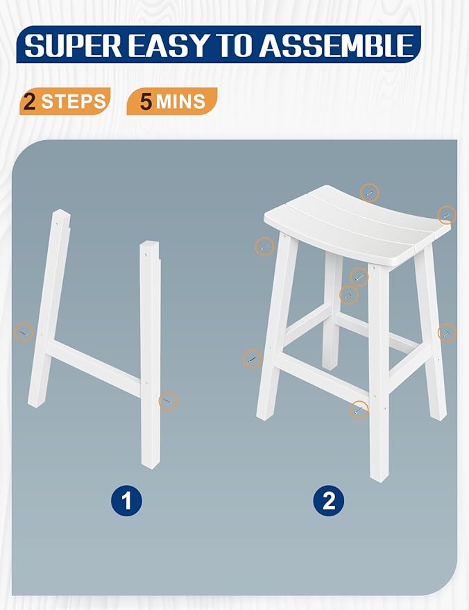 Weatherproof Bar Stools Set of 4, 28" Height Outdoor Bar Stools Holds up to 400 lbs, Saddle Seat, Bar Height Stools for Patio, Garden, and Kitchen Island, White
