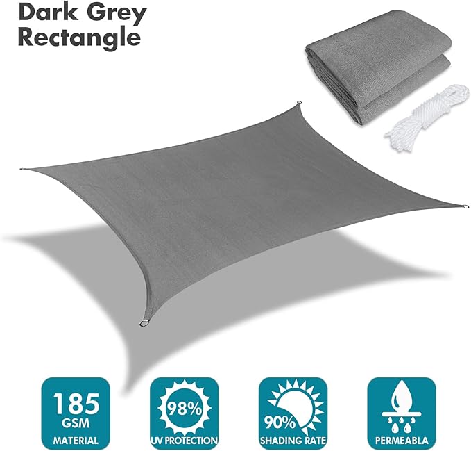 KANAGAWA 16'X18' Dark Gray Custom Size Sun Shade Sail Rectangle UV Block Canopy Cover for Patio Backyard Lawn Garden Outdoor (Customized Available)
