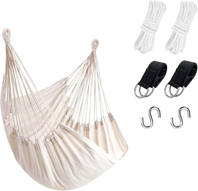 KPX Ourdoor Hanging Hammock Chair – Comfortable Tree Swing Chair Large Size 110X130cm（Without Pillows） - 330 Lbs Weight Capacity (White)
