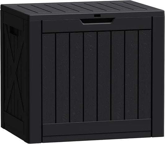 Flamaker Resin Deck Box 40 Gallon Waterproof Outdoor Indoor Storage Box Imitation Wood Resin for Patio Furniture Garden Tools and Pool (Black)