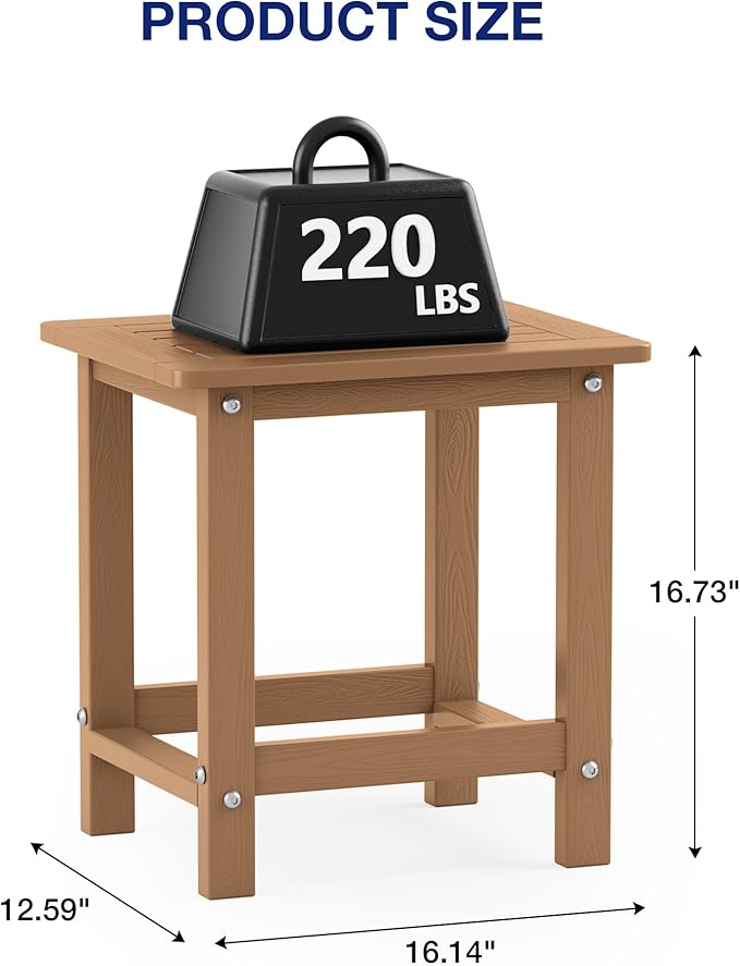 YEFU Outdoor Side Table for Patio: 16" HIPS Weather - Resistant Adirondack Tables - Waterproof Small Square End Tables for Backyard Pool Porch Balcony - Indoor Outdoor Durable Table Teak