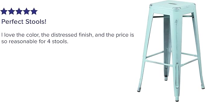 Flash Furniture Kai Commercial Grade 4 Pack 30" High Backless Distressed Green-Blue Metal Indoor-Outdoor Barstool