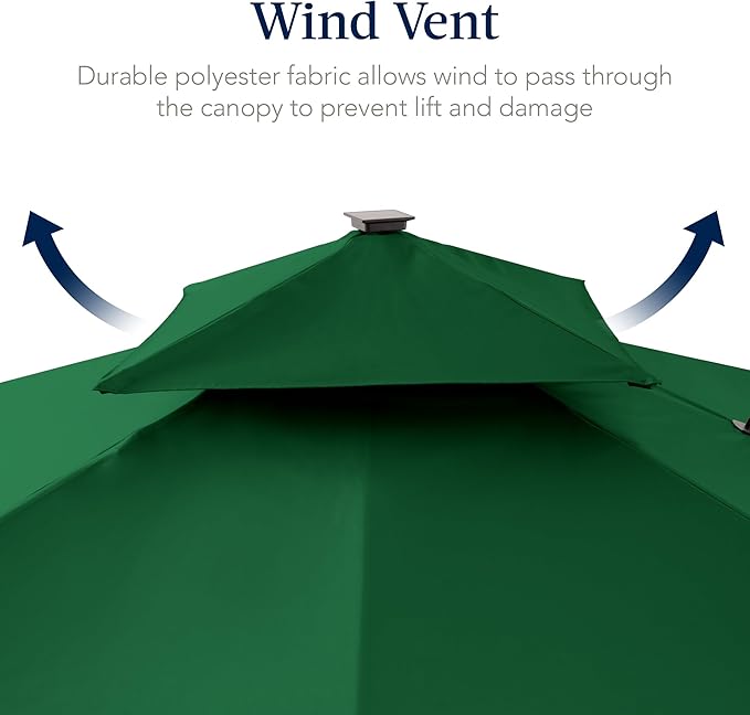Best Choice Products 12x12ft LED Cantilever Patio Umbrella w/Base Included & 360° Rotation, Large Solar Offset Hanging Outdoor Sun Shade for Deck, Backyard Table w/Stand & Lights – Green