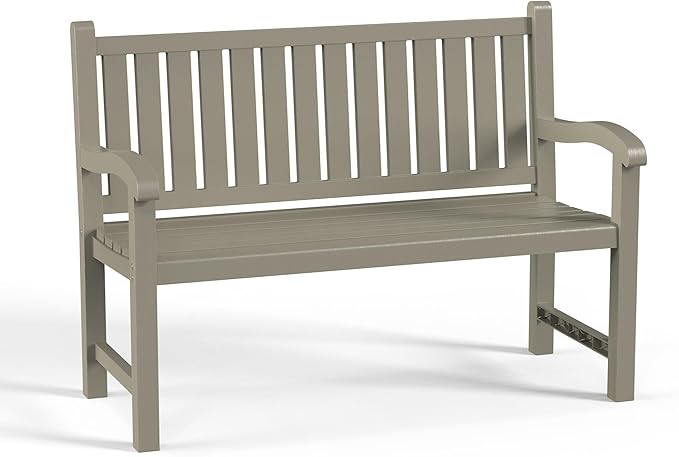 Outdoor Bench, Waterproof & Weatherproof Garden Bench with Ergonomic Design, 2-Person Resin Bench for Porch, Deck, Patio, Outdoor, Garden & Park(Grey)