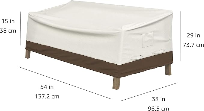 Amazon Basics 2-Seater Deep Lounge Sofa, Outdoor Couch and Patio Furniture Cover, Waterproof, Anti-UV, Water Resistant, Durable, Beige/Tan