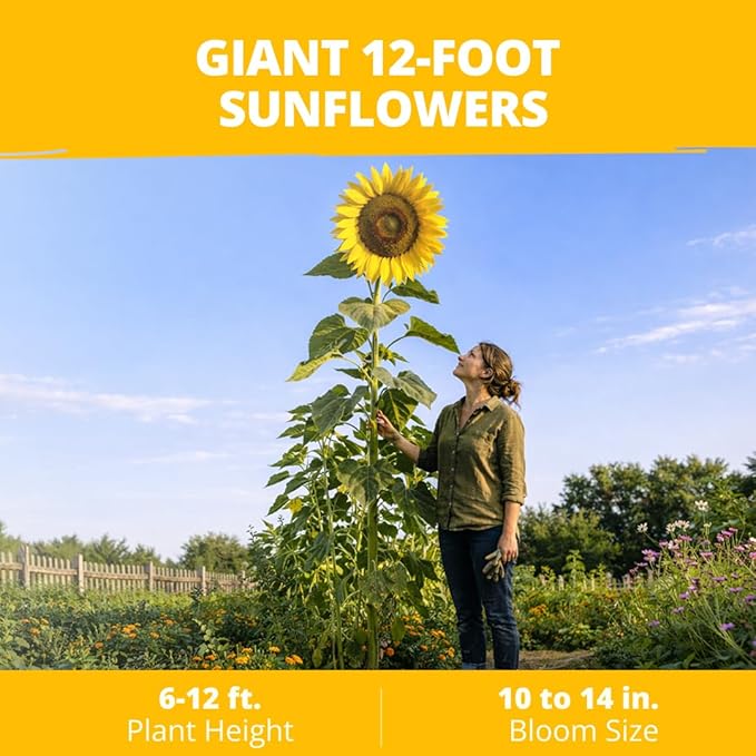 HOME GROWN Sunflower Seeds to Plant | 520+ Giant Mammoth Sunflower Seeds for Planting Bulk Packet | Heirloom, High Germination, Easy to Grow Jumbo Sun Flower for Home Garden(Helianthus annuus)