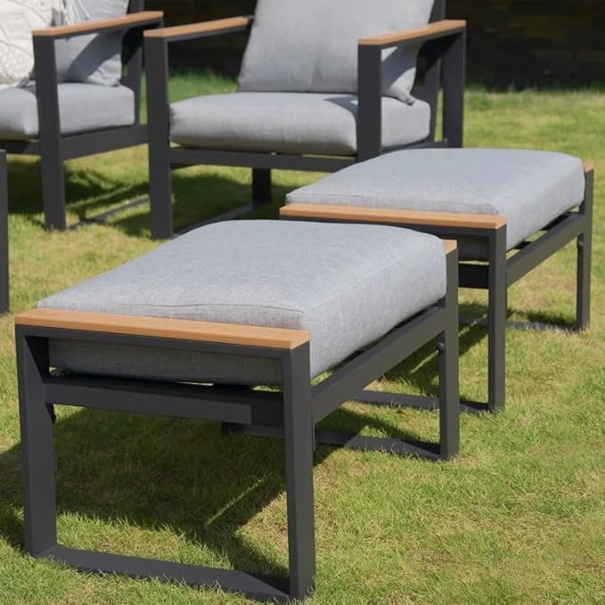 Sundale Outdoor 2 Pieces Aluminum Patio Ottoman, Outdoor Footstool with Sandwich Foam Cushions, Olefin Fabric, Small Metal Outdoor Chairs for Deck, Backyard, Porch (Grey)