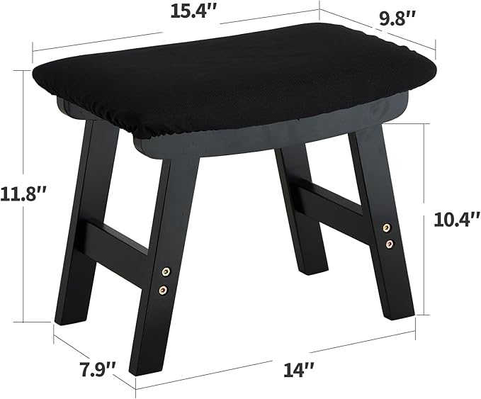 Foot Stool Ottoman Foot Rest Under Desk,Small Stool for Living Room, Bedroom and Kitchen (Black Legs - Black Stool Surface)