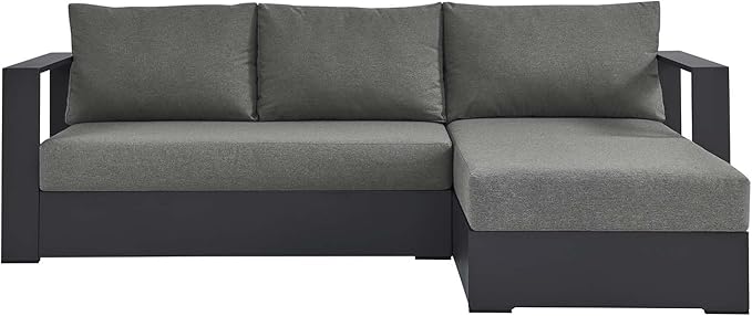 Modway Tahoe Modular Aluminum 2-Piece Outdoor Patio Furniture Gray Charcoal, Right-Facing Sectional Sofa Set with Weather-Resistant Cushions, Ideal for Deck, Backyard, Poolside