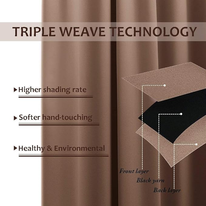 NICETOWN Waterproof Weighted Outdoor Curtains Grommet Top & Bottom 2 Panels, Fixed Wind-Break Keep Warm Outdoor Patio Curtains Blackout Thermal Insulated Drapes for Perogola, Tan, W84 x L84
