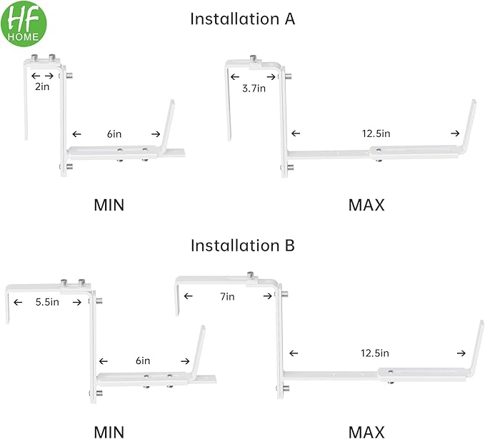HFHOME Set of 2 Adjustable Window Planter Box Brackets, White Brackets for Window Boxes Planters, Planter Shelving with Adjustable Size The Width of The Bottom of The Planter Box (Patent Registered)
