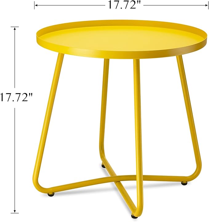 danpinera Outdoor Side Tables, Weather Resistant Steel Patio Side Table, Small Round Outdoor End Table Metal Side Table for Patio Yard Balcony Garden Bedside Yellow
