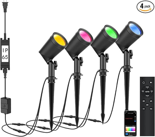 SUNTHIN 4 Pack Smart Landscape Lights, RGBW Color Changing Landscape Lights with Remote, Compatible with Alexa and Google Home, IP65 Waterproof, for Garden, Yard, Lawn, Wall, Tree, Fence(6W/ Light)