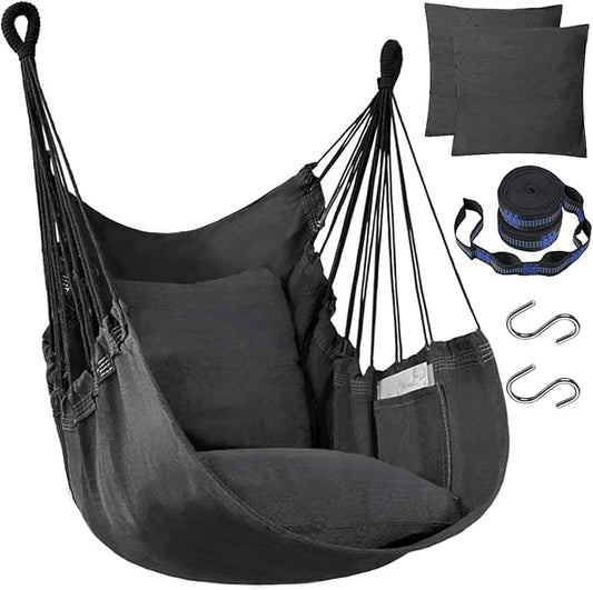 Halalona Hammock Chair Hanging Hammock Chair Rope Swing 2 Cushions Included-Sturdy & Durable Soft Cotton Hand Woven Hammock Swing for Bedroom, Porch, Patio-Indoor/Outdoor