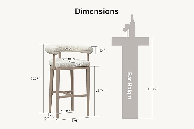 PURPLE LEAF Bar Height Stools Set of 4 Patio Modern Olefin Upholstered Barstools with Back and Armrest Tall Outdoor Bar Chairs for Pool Kitchen Island Backyard