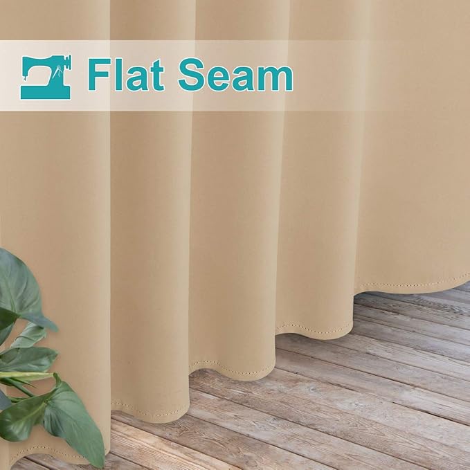 NICETOWN 2 Panels Detachable Sticky Tab Top Thick Outdoor Curtains for Patio Waterproof, W52 x L108, Triple Weave Sun Block Wind Prevention, Thick Enough Protect You from Sun/Rain, Biscotti Beige