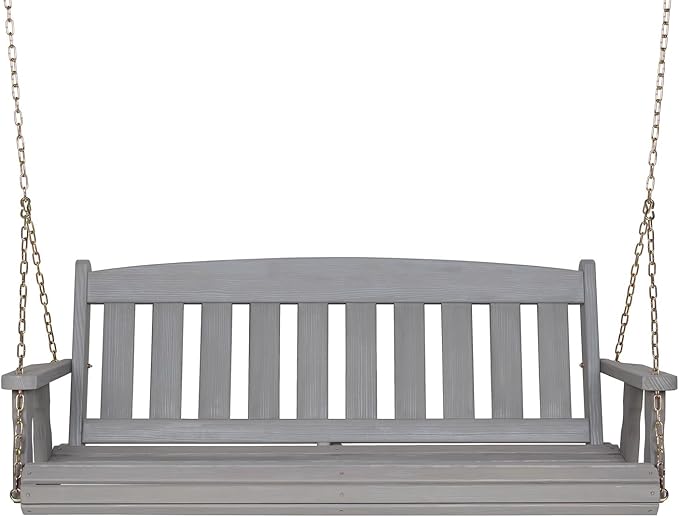 Amish Casual Heavy Duty Mission Treated Porch Swing, 6-Foot, Semi-Solid Grey Stain, 8Ft Chains, Without Cups