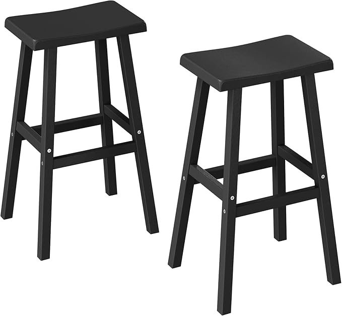 NUNU LAB HDPE Weatherproof Bar Stools Set of 2-29 Inch Bar Height Stools with Curved Backrest, UV Resistant Kitchen Island Chairs for Pub, Patio, Outdoor Bar Counter (Black)
