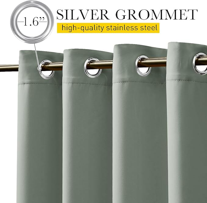 NICETOWN 2 Panels Waterproof Outdoor Curtains Fixed Grommet & Back Tab on Top & Bottom, Thermal Insulated Keep Rain & Sun Out Privacy Windproof Outdoor Draperies with Rope, W52 x L72, Sage Green