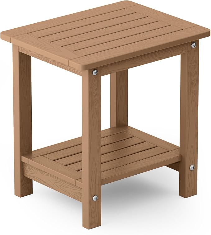 YEFU Outdoor Side Table for Patio: 16" HIPS Weather - Resistant Adirondack Tables - Waterproof Small Square End Tables for Backyard Pool Porch Balcony - Indoor Outdoor Double Layer Table Teak