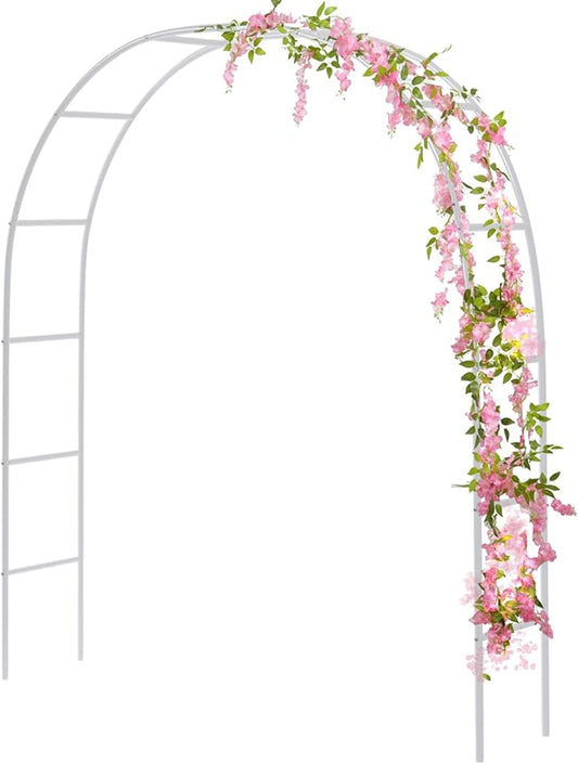 RUBFAC 94" Metal Wedding Arch Frame, White Garden Trellis for Climbing Plants Outdoor, Garden Arbors and Arches Party Archway for Flower Rose Vines Birthday Bridal Christmas Decoration