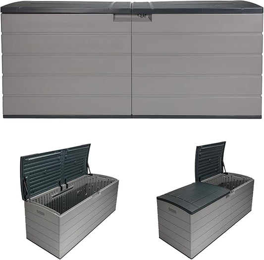 Suncast 120 Gallon Deck Box - Resin Outdoor Storage Box for Patio Cushions, Pool Accessories, & Garden Tools, Lockable Outdoor Storage Bin with Split Lid, Extra Large Dove Gray Outside Container