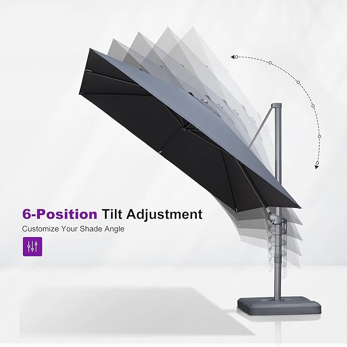 PURPLE LEAF Patio Umbrella 10' X 13' Rectangle Cantilever Umbrella Large Aluminum Outdoor Umbrellas with 360-degree Rotation & UPF40+ Premium Fabric for Deck Pool Garden Yard, Graphite Grey