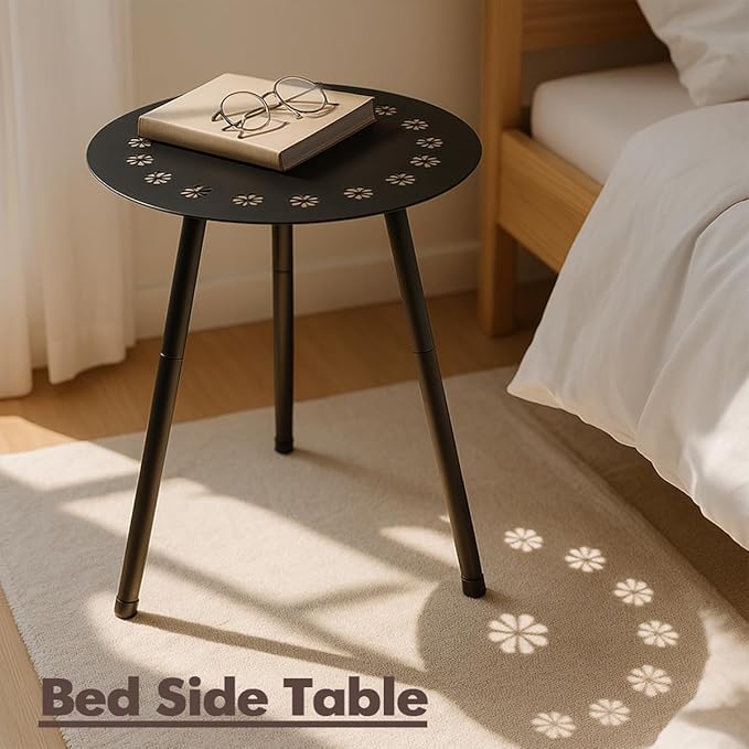 18 Inch Outdoor Side Table Patio Round Tables for Outside Black End Tables Small Coffee Table End Table Modern Metal Porch Plant Stands for Balcony, Indoor, Bedroom, Living Room, Small Spaces