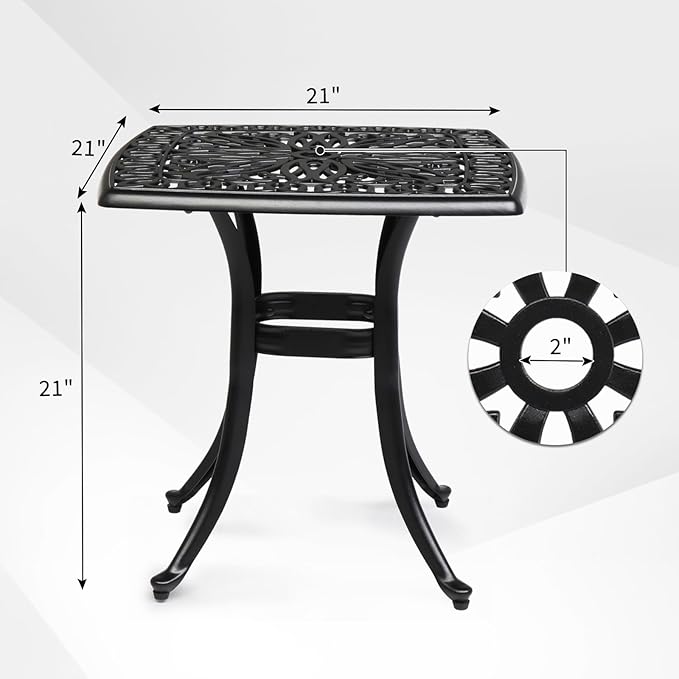VINGLI 21” Outdoor Side Table, Cast Aluminum All-Weather Patio Side Table Small Outdoor Table Bistro Table for Outside, Porch, Balcony, Patio (Black)