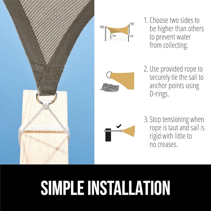 GORILLA GRIP Heavy Duty Sun Shade, UV Protection Fade Tear and Rust Resistant Rectangle Sunshade Canopy, Curved Edges Blocks Sunlight, Breathable Sail, Outdoor Patio, Lawn Garden 12x16 FT Gray