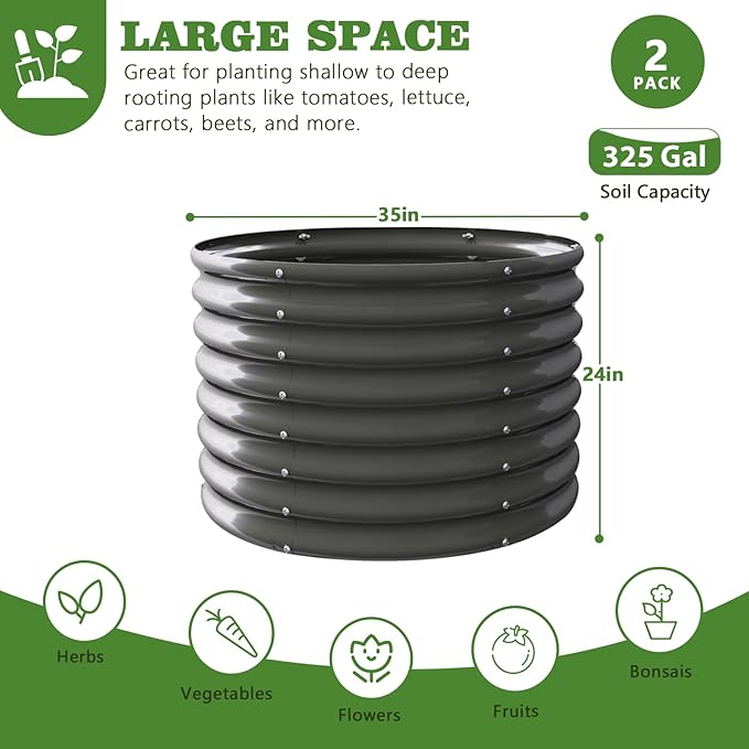 A ANLEOLIFE 6-Pack 6X3X2ft & 3x3x2ft Deep Root Galvanized Raised Garden Beds Outdoor for Planting Vegetables Flowers Herb, Quartz Grey