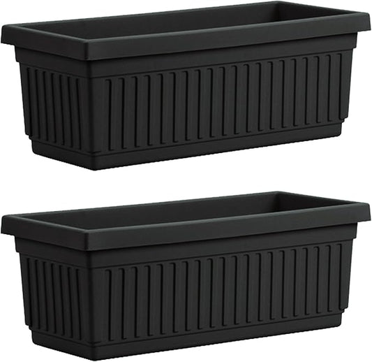 HC Companies 30 Inch Long Fluted Plastic Venetian Garden Window Container Planter Box for Succulents, Indoor or Outdoor Flowers (2 Pack), Black