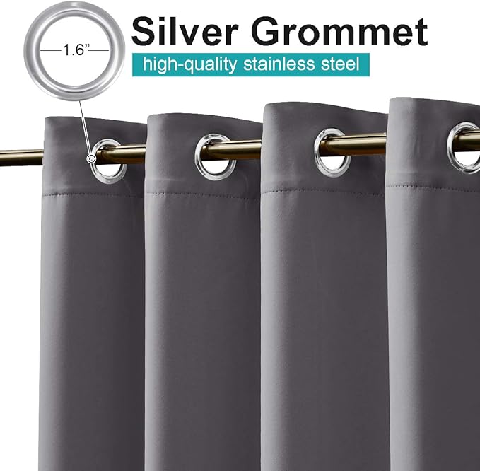 NICETOWN 2 Panels Outdoor Curtains for Patio Waterproof 108" L, Thermal Insulated Stainless Steel Grommet Blackout Outdoor/Indoor Curtains Privacy Protect for Landscape, W52 x L108, Grey