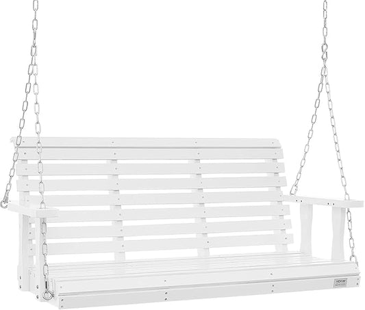 VEVOR Wooden Porch Swing 4.5 ft, Patio Bench Swing for Courtyard & Garden, Upgraded 880 lbs Strong Load Capacity, Heavy Duty Swing Chair Bench with Hanging Chains for Outdoors, White