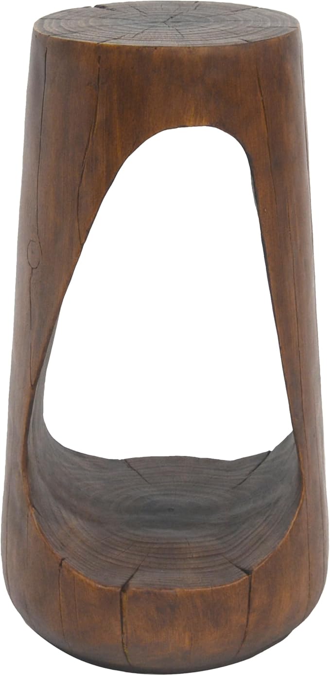Christopher Knight Home Novi 26.57"H Lightweight Concrete Outdoor Side Table, Hollow Round-shaped Patio End Table, MGO Outdoor Coffee Table, Garden Plant Stand Indoor, Wood-Like Texture, Antique Brown
