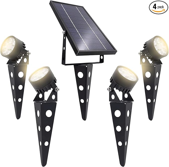 Solar Outdoor Spotlight Legacy 50X 4PK, Garden Landscape Yard Pathway Light, IP65 Waterproof, Warm White LED, Black Finish