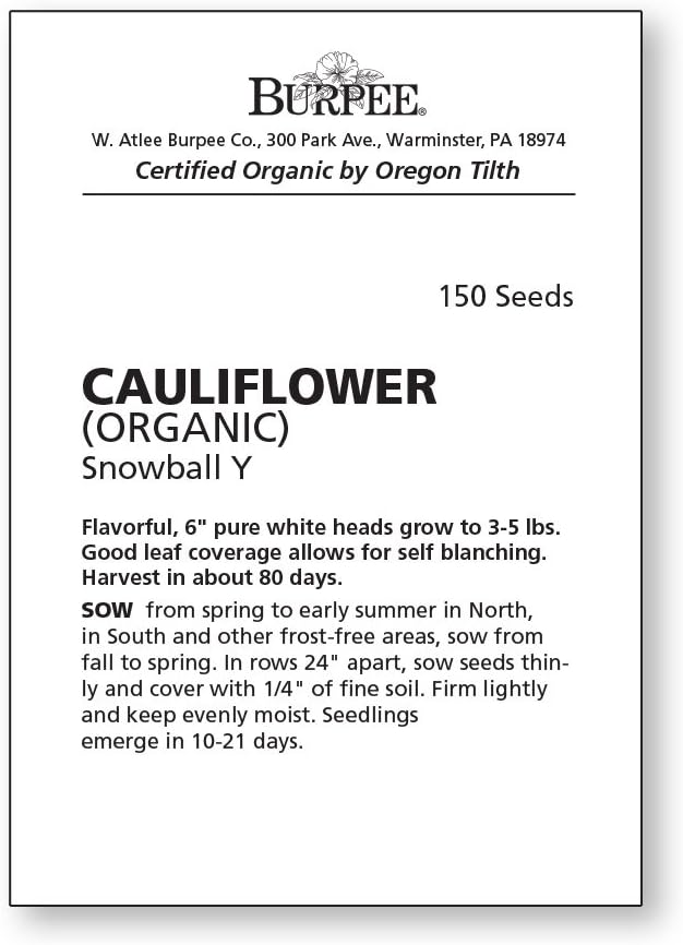 Burpee Snowball Y Organic Cauliflower Seeds 150 seeds