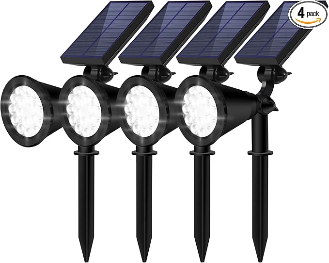 Solar Spot Lights Outdoor Waterproof, 18 LED Solar Powered Landscape Lighting Low Voltage Auto On/Off for Garden, Yard, Tree, Flag, Wall, Pathway, 4 Pack