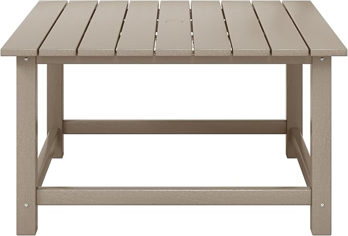 WestinTrends Malibu Low Outdoor HDPE Square Patio Coffee Table, Weathered Wood