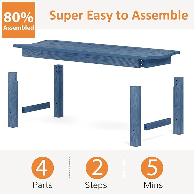 Outdoor Bench Set of 2, 2-Person Patio Backless Benches, HIPS Weatherproof Garden Bench That Never Rot and Fade, Suit for Backyard, Church, Patio, Deck and Entryway (Blue)