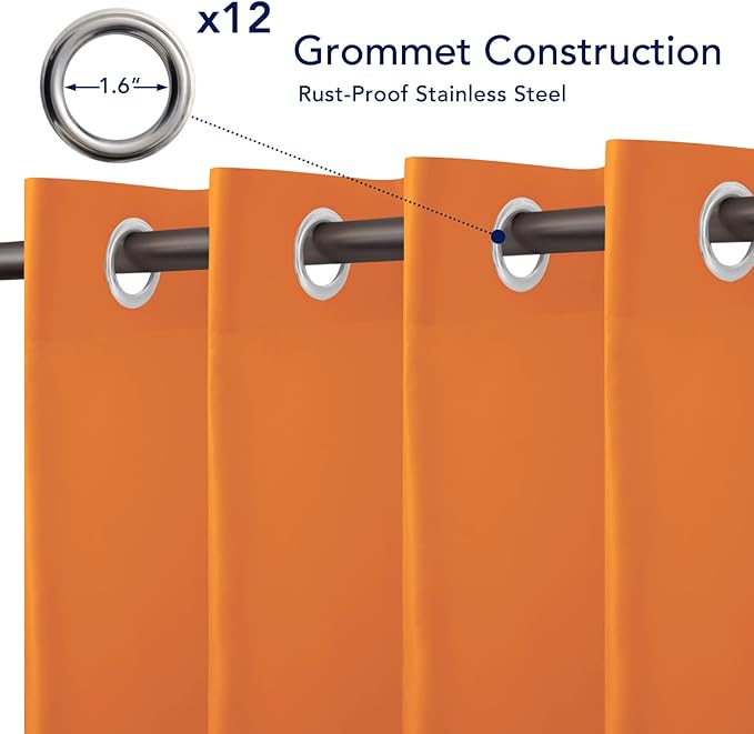 PureFit Outdoor Curtains for Patio Waterproof Weatherproof, UV Resistant Outside Curtains for Gazebo, Front Porch, Pergola, Sun Blocking Privacy Curtain, 100W x 84L inch, 1 Panel, Orange
