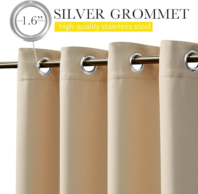 NICETOWN 2 Panels Outdoor Curtains for Patio Waterproof & Windproof, Thermal Insulated Top & Bottom Grommet & Back Tab Light Block Outdoor Drapes with Bouns Rope for Fixed, Biscotti Beige, W66 x L84