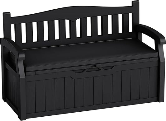 80-Gallon Outdoor Storage Bench with Cushion, Lockable Waterproof Deck Box with Armrests for Patio, Garden, Pool, Black