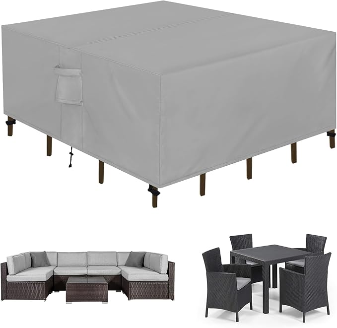 Easy-Going Square Patio Furniture Cover Waterproof Outdoor Dining Table and Chair Cover Anti-UV Outside Sectional Sofa Set Covers (84"L x 84"W x 28"H, Grey)