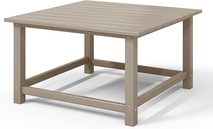 WestinTrends Malibu Low Outdoor HDPE Square Patio Coffee Table, Weathered Wood