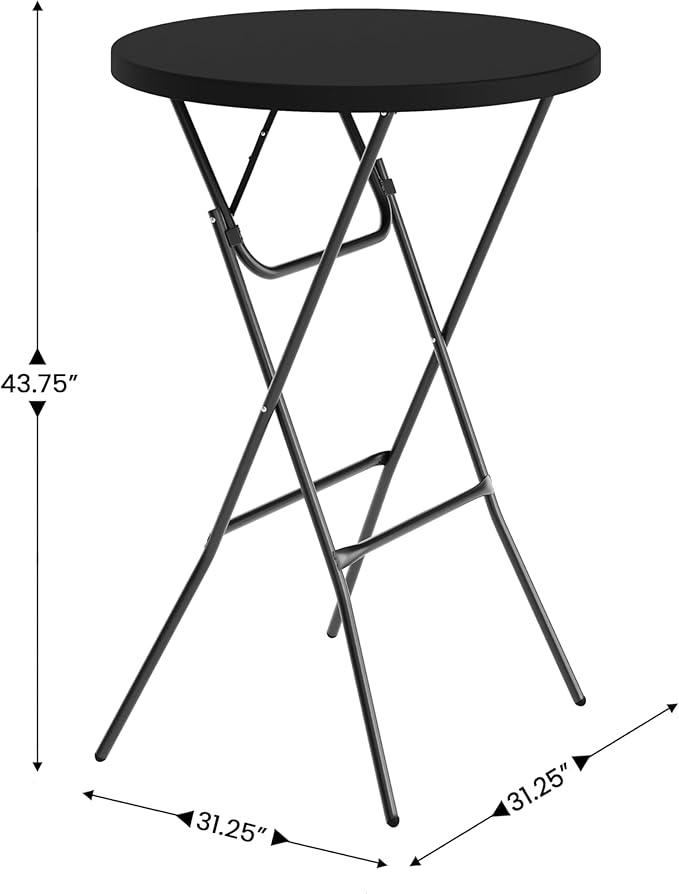 Flash Furniture Elon Round Folding Bar Height Table for Parties and Commercial Events, Indoor/Outdoor Plastic Bar Height Folding Table, 32", Set of 4, Black